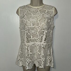 CABI Sheer Crochet Lace Sleeveless Peplum Top Women’s Medium M